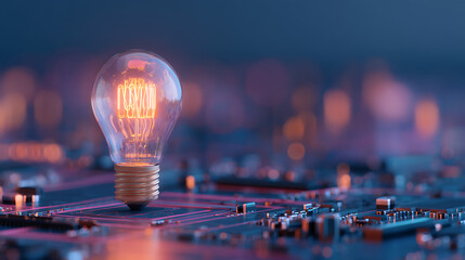 Aufkleber - Abstract lightbulb circuit symbol on a futuristic digital background. 3D Rendering 30015008 1