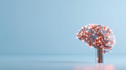 Fototapete - Abstract AI Brain Circuit on Light Background with Digital Tech Elements for Innovation Concept. 3D Rendering 54770051 1