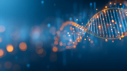 Aufkleber - Abstract representation of a DNA spiral structure with glowing lines and dots on a blue background. 3D Rendering 71565005 4