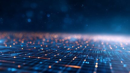 Fototapete - Abstract blue digital grid backdrop blurry business interface. Technology, communication, connection, web and science concept. 3D Rendering. 35302665 1