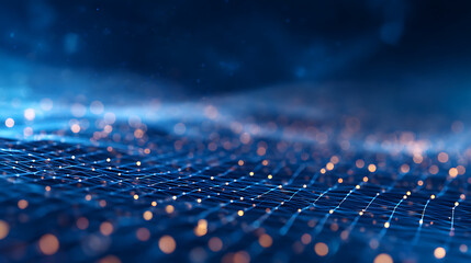 Fototapete - Abstract blue digital grid backdrop blurry business interface. Technology, communication, connection, web and science concept. 3D Rendering. 68573368 2