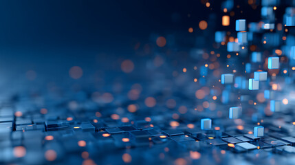 Fototapete - Abstract blue digital grid backdrop blurry business interface. Technology, communication, connection, web and science concept. 3D Rendering. 22085532 4