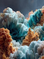 Leinwandbilder - Abstract Cloudscape Close Up Featuring Orange Teal and White Colors in a Dreamlike Landscape with a Dark Sky