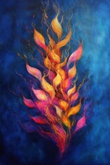 Poster - Abstract Floral Painting on Canvas with Vibrant Colors and Textured Brushstrokes in Studio Setting