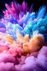 Poster - Colorful Powder Explosion Abstract Art Generative AI Background Vertical Close Up Studio Shot