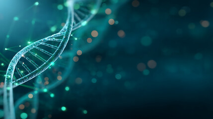 Aufkleber - Abstract DNA spiral with glowing green and blue lines on a dark gradient background. 3D Rendering 83226453 3