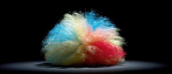 Poster - Abstract Colorful Fiber Ball on Black Background Studio Shot Still Life Art and Design Element for Creative Projects