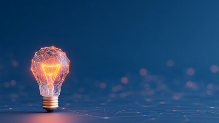 Aufkleber - Glowing lightbulb with neon wireframe design symbolizing technology and ideas on a dark blue network background. 3D Rendering 33169479 2