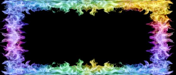 Poster - Vivid Rainbow Fire Frame on Black Background Abstract Design Element Graphic Resource Illustration