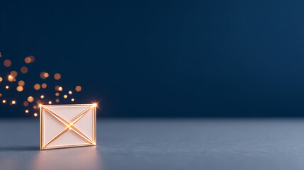 Fototapete - Neon digital envelope icon with glowing dots and connections on a dark blue backdrop. Concept of modern electronic communication symbol. 3D Rendering 49935856 1