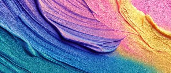 Leinwandbilder - Abstract Paint Strokes Close Up Showing Texture and Color Gradient from Blue to Pink to Yellow Studio Shot