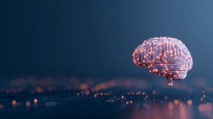 Aufkleber - Artificial intelligence and machine learning concept with digital graphic human brain layout and lines inside on abstract dark technological background. 3D rendering 74786379 2
