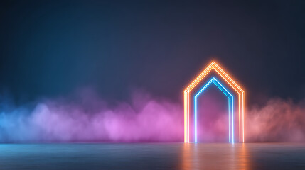 Aufkleber - Neon banking icon glowing in dark background with smoke effect. 3D Rendering 64294908 1