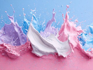 Poster - Colorful paint explosion high speed photography creates dynamic abstract art in studio setting with vibrant pastel colors