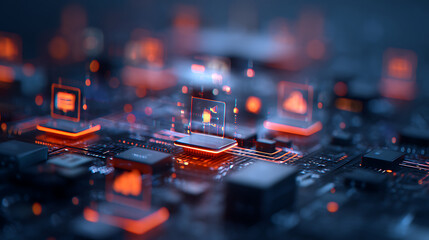 Fototapete - API concept with data and technology icons on digital neon network lines. 3D Rendering 62134104 4
