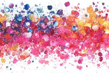 Poster - Abstract Powder Explosion on White Backdrop, Colorful Pigment Splatter, Top View, Studio Shot, Vibrant Hues, Artistic Texture, Modern Art