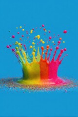 Leinwandbilder - Vibrant Paint Splash on Blue Background Close Up Colorful Liquid Explosion Studio Shot Artful Display