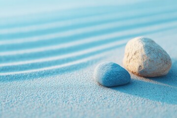 Poster - calm zen garden with carefully raked sand and smooth rocks symbolizes tranquility