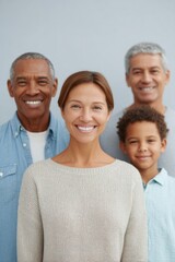 Poster - diverse family stands together in minimalistic setting