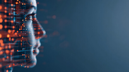 Aufkleber - Digital human head profile with circuit patterns and glowing elements on a tech background. 90991028 4
