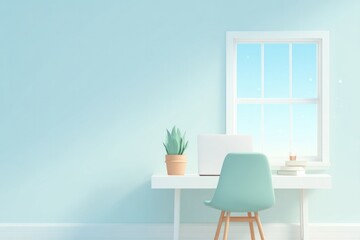 Poster - minimalistic illustration showcases cozy and ergonomic workspace at home
