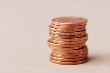 Poster - stack of coins on plain surface symbolizes growing savings minimalist style with ample copy space