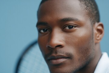 Poster - capture minimalistic tennis portrait showcasing player intensity with clean background