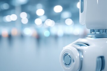 Poster - capture scene depicting theme of society automation with blurred figures in background