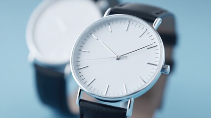 Poster - close-up of minimalist wristwatch set against clean undistracted copy space focus on sleek design