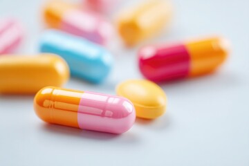 Poster - close-up of modern medicine capsules on clean minimalistic white background