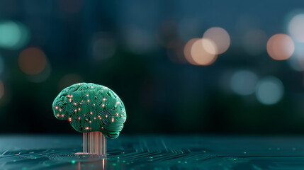 Aufkleber - Neon Green AI Brain Circuit Against Dark Background. 3D Rendering 20127910 2