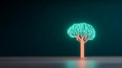 Aufkleber - Neon Green AI Brain Circuit Against Dark Background. 3D Rendering 77758696 3
