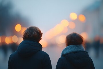 Poster - focus on subtle power of human connection two people standing close amidst softly blurred background capturing moment