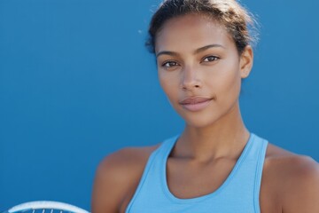 Poster - minimalistic portrait of tennis player any race age or gender holding racket in simple pose