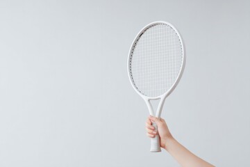 Poster - minimalistic portrait of tennis player holding racquet against plain background