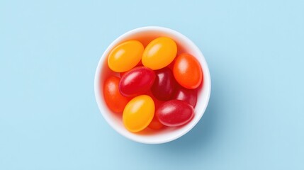Poster - minimalistic top-down shot of children snack vibrant against clean solid color background