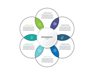 Poster - Business visualization infographic circle design template with 6 options, steps or processes. Business presentation.