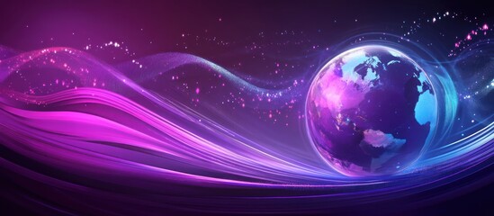 Poster - Futuristic planet sphere with streaming light, global network concept