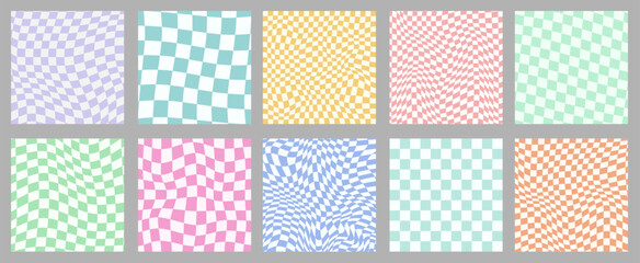 Poster - Set Of Groovy Checkered Patterns Vector Design. Collection Of Cool Retro Funky Chess Textures.