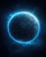 Poster - Glowing Blue Planet in Deep Space Digital Art Vertical Shot Science Fiction Concept Exploration