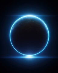 Poster - Glowing Planet in Dark Space Digital Art Sci-Fi Concept with Blue Light and Horizon View from Orbit