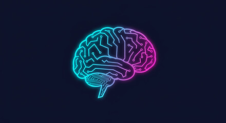 Poster - Neon Brain Circuitry  A vibrant illustration of the human brain's intricate network, symbolizing intelligence, neural pathways, and cognitive processes.