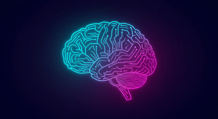Poster - Neon Brain Circuitry Abstract Illustration of the Human Mind, Neural Networks, and Artificial Intelligence
