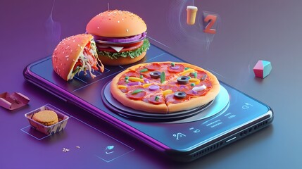 Poster - Food delivery service via smartphone illustration.