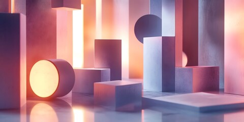 Poster - Abstract geometric shapes in pastel hues.