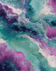 Poster - Abstract painting of swirling colors in teal purple and white textured background close up art style