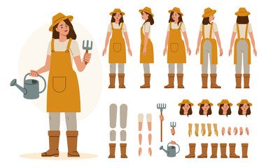 Wall Mural - farmer or gardener worker wearing uniform holding garden tool and watering can. character for animat