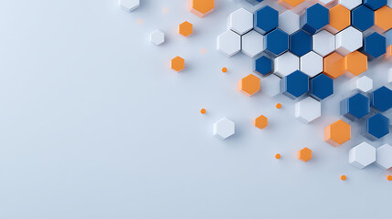 Aufkleber - A blue hexagonal pattern with orange accents on a clean background, expressing a modern technology design concept. 3D Rendering 77882402 2