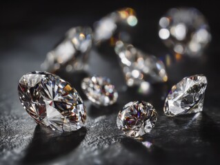 Poster - Sparkling diamonds on dark surface close up studio shot for luxury jewelry concept and wealth investment