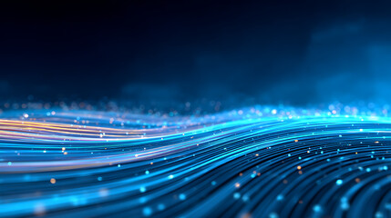 Poster - Abstract blue light streaks flowing over a textured surface, with a concept of speed and technology on a dark background. Generative AI 60283890 1